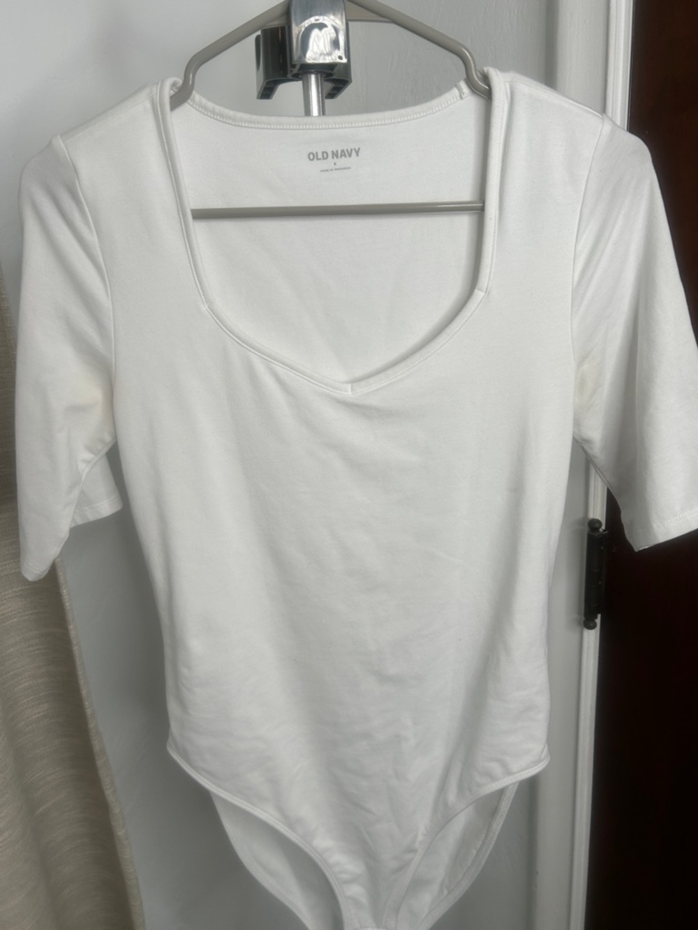 Old Navy White Scoop Neck Short Sleeve Bodysuit with Snap Closure